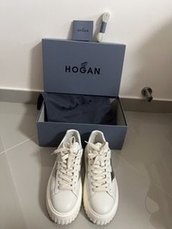HOGAN 白色銀色星星皮革厚底波鞋