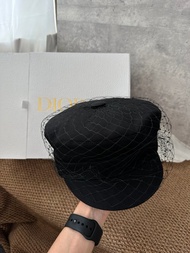 中古品 Dior迪奧 黑色面紗貝雷帽