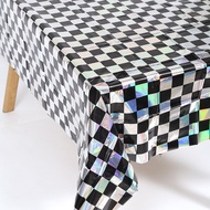 Cross-Border New Product F1 Racing Black White Check Disposable Party Tablecloth PEVA Birthday Decor