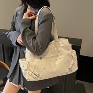 [Korean Style] Deinet Motorcycle Bag Tote Bag Large Size Drawstring Pocket Rivet Shoulder Bag