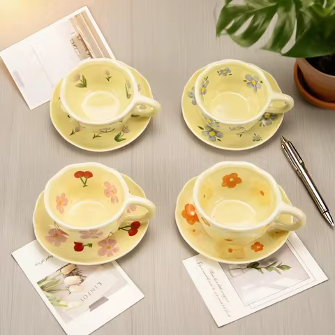 2PCS/Set High-end Coffee Cups And Saucers, High-value Ceramic Mugs, Business-style Latte Art Coffee 