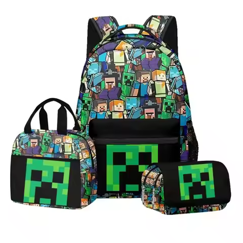 3D Printed Backpack Set Minecraft With Lunch Bag Pencil Case Large Capacity Durable Lightweight For 