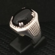 925 Pure Silver Men's Ring With 12x16mm Black Agate Stone. Cincin Perak Lelaki Batu Permata Agate Hi