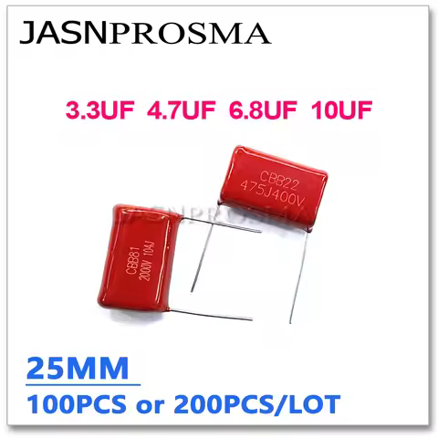 JASNPROSMA CBB capacitor pitch 25MM 250V 400V 630V 100PCS 200PCS 3.3UF 4.7UF 6.8UF 10UF 335J 475J 68