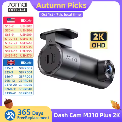70mai Dash Cam M310 Plus 2K English Voice Control 1440P WDR Night Vision 24H Parking Surveillance 70