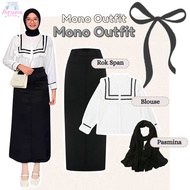 Mono Outfit Set (Pashmina Ceruty, Ruffle Blouse, Span Skirt) Modern Teenage Hijab AS2C