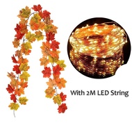 Artificial Maple Leaves Garland with LED String Light Hanging Vines Plants Autumn Fall Fake Maple Fo