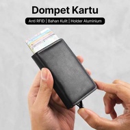 Dompet Kartu Anti RFID Bahan Kulit dengan Holder Aluminium - KB-005
