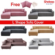 Sheleep (2PCS) L Shape Sofa Cover Stretchable L shape Sofa Cover Set Plain Color Sofa Cover