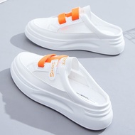 Half Slip-On Net Shoes Women 2024 Breathable Mesh Bread Toe Half-Stepping White Shoes All-Match Half