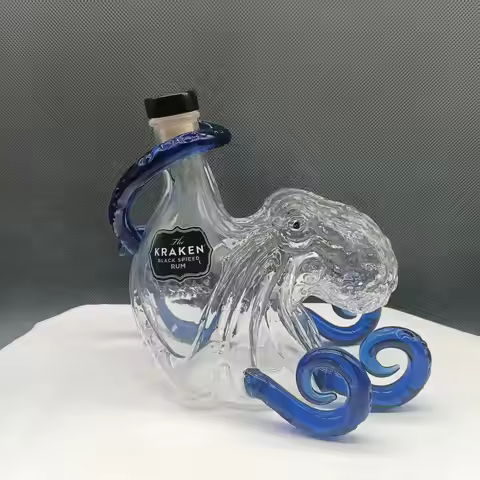 Unique Kraken Octopus Glass Liquor Bottle, Clear Rum Decanter, Decorative Barware & Home Display Pie