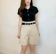 (JANUARY BRAND) SMLXL Womens High Waist Roman stretch fabric with elastic waistband Short pants-JN56