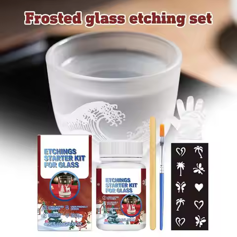 Glass Etching Art Craft Kit | Reusable Etch Cream & 6 Tools | For DIY Glassware Ceramic Decoration A