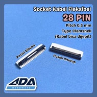 Flexible Cable Socket Connector 28 Pin Pitch 0.5 MM Flip Cover Clamshell Type