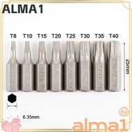 ALMA 1pc Torx Bits, 25mm Length T6-T40 Screw Driver Bit, 1/4 Inch Hex Shank S2 Alloy Steel 6 Point S