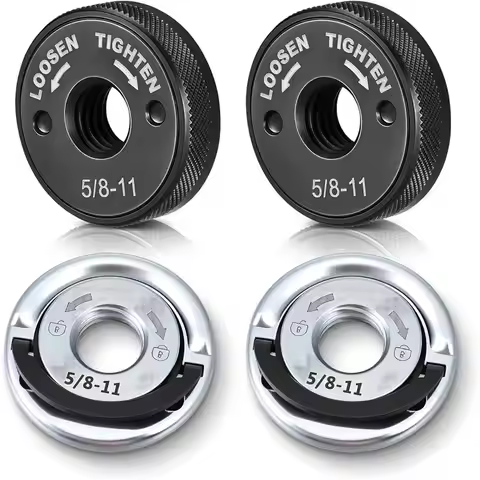 A59Z-No Wrench Required 4 Pcs 5/8-11 Inch Angle Grinder Flange Nuts Quick Release Locking Kit Silver