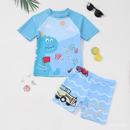 Kids Boys 2-Piece Swim Set Cute Animal Print Rash Guard Swim Shirt + Swim Shorts UPF50+