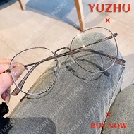 (YUZHU) Metal Round Frame Eyeglasses for Women Korean Fashion Oversized Frame Anti Blue Light Eyegla