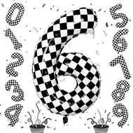 Giant Number Balloons 6,  and  Checkered Self Inflating 0-9 Set Number Balloon for Kids, 40 Inch Foi