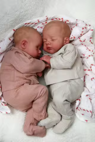 NPK 18inch Reborn Baby Twins Dolls Irys & Lily Handmade 3D Skin Multiple Layers Painted Lifelike Col