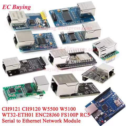 Serial to Ethernet Network Module CH9121 Mini ENC28J60 W5500 RC5 WT32-ETH01 FS100P LAN8720 CH9120 XL