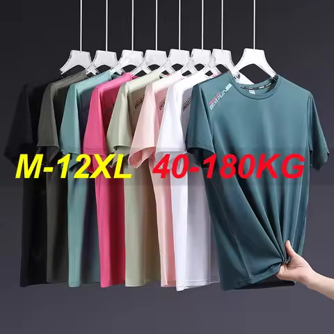 Mens T Shirts Printed Tee Plus Size 40-185kg 7XL Spandex Black T-shirt Round Neck Short Sleeve Overs