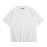 พร้อมส่ง beams ชุดทำงานสไตล์ญี่ปุ่น300กรัมเสื้อยืดมีกระเป๋าสีพื้นปกคอเสื้อเล็กแขนสั้นทรงหลวมผ้าฝ้ายแ