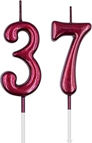 37th & 73rd Birthday Candles, Red Number 37 73 Candle for Cake, Happy Birthday Cake Topper Decoratio