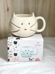 Gelas Mug cangkir Keramik Porselen Motif Kucing 300ml / Mug Kopi Susu