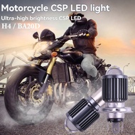 H4 BA20D LED Motorcycle Headlight Bulb Dual Color White Yellow Hi/Lo Beam Projector Lens for Scooter