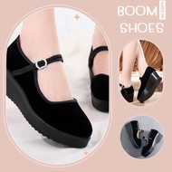 BOOM💣รองเท้าคัชชูส้นตึกนิ้วครึ่ง ผ้ากำมะหยี่ สีดำล้วน เบอร์ 34-40