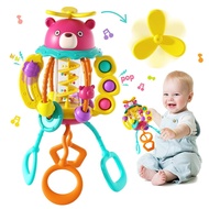 HOLA Montessori Toys for 1 Year Old Boys-Rattle Teething Baby Toys 0-6 & 6-12 Months, Silicone Pull 