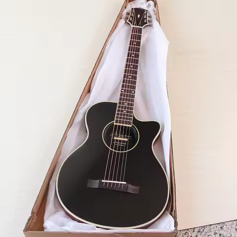 Silent Electric Acoustic Guitar Spruce Wood Top 39inch 6 String Matte Silent Folk Guitar Black Color