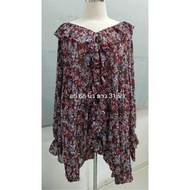 Brown Chiffon Shirt With Ruffled Collar Second Hand Bust 68 Inches Length 32