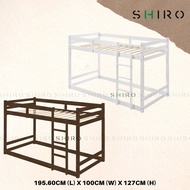 SHIRO Adult Bunk Bed Double Decker Bed Frame Katil Bujang Kayu Wooden Single Bedframe White Walnut Color Hostel Bunk Bed