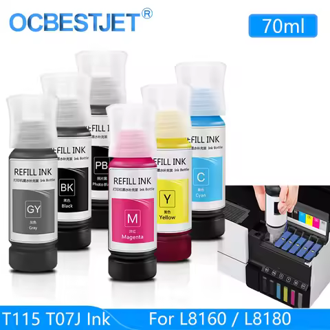 70ml For Epson 115 T115 T07J Refill Ink For Epson Tank L8160 L8180 Photo Inkjet Printer (5 Color and