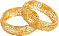 Efulgenz Gold Tone Indian Bangle Set for Women Dubai Style Bangle Set Indian Gold Tone Engraved Hing