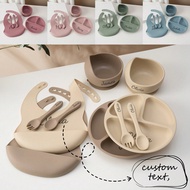 5PCS Personalized Customization Name Silicone Baby Tableware Set Color Contrast Bowl Waterproof Bib 