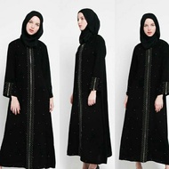 Baju Dress Abaya Muslim Gamis Arab Hitam Zipper mata full kancing - L