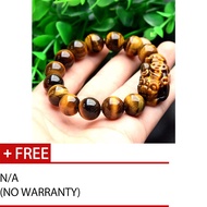 14mm Natural 10k Gold Yellow Tiger Eye Gem Stones Bracelet with Pixiu Piyao Lucky Brave Onyx Agate S