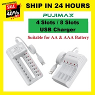 Pujimax USB 4 Slots 8 Slots AA AAA Rechargeable Battery Charger Authentic Imported USB Battery Charg