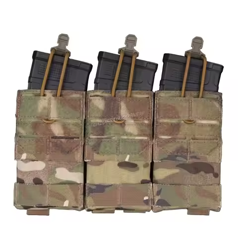 AG 3 MOLLE 5.56 M4 Triple Magazine Pouch Tactical Vest Bungee Retention Plate Carrier Front Placard 