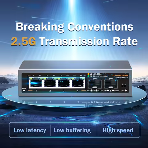 2.5Gbps Network Switch 4+2 Port 2500Mbps Ethernet Switcher 2 Port 10G SFP+ Slot