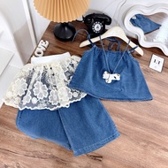 N38 (Tặng dây cổ) Set áo 2 dây phối quần jean cv ren cho bé gái