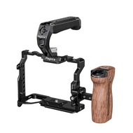SWRZ Aluminum Alloy Camera Cage Kit for Sony A7IV / A7RV Camera with Top Handle Grip Wooden Side Han