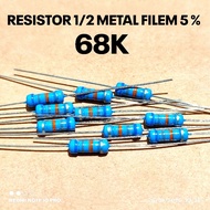 (10 PCS) METAL RESISTOR 1/2W 1/2WATT 68K 68K KILO MF5% ROHS