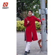 AD01 Men's Modern Ao Dai Traditional Vest Form 2 Colors Red Velvet and Haky Plain Beige