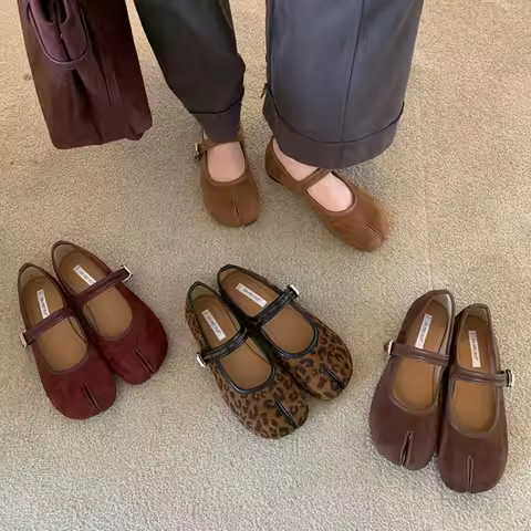 Bailamos Brand Split Toe Women Flat Shoes Women Casual Loafer Soft Moccasin Fashion Tabi Ninja Mary