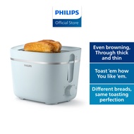(NEW) Philips HD2560/40 | Pearl Blue Toaster | 2 Slots | 8 Browning Settings | Bun Warmer | Crumb Tr