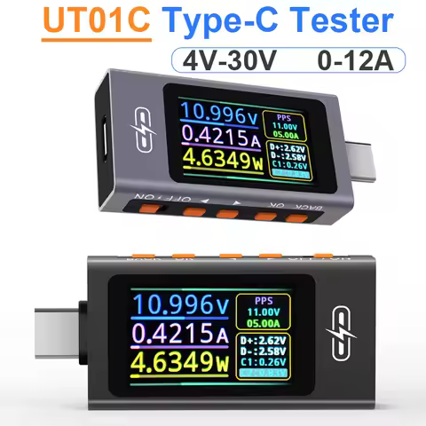 UT01C 4V-30V 12A Type C Tester Voltmeter Ammeter TYPE-C Fast Charge Detection Trigger Capacity Measu